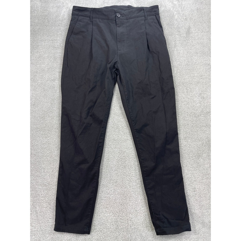 YoungLA Pants Men 30R Black 625 Pleated Tapered Chino Trousers Cropped